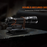 Flashlight with a double-secured design on a dark background