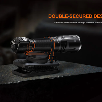 Flashlight with a double-secured design on a dark background