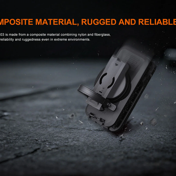 Product with composite material on a dark surface, highlighting durability.