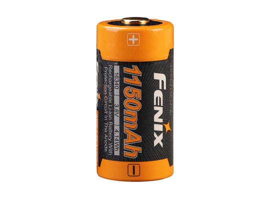 Fenix battery with orange and black design on a white background