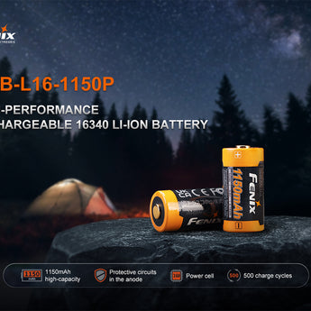 Fenix ARB-L16-1150P rechargeable battery with camping scene in the background