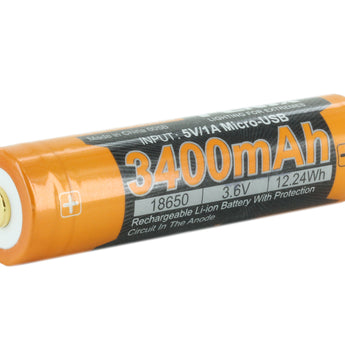 Fenix ARB-L18-3400U 18650 3400mAh 3.6V Protected Lithium Ion (Li-ion) Button Top Battery with Micro USB Charging Port - Clam Shell