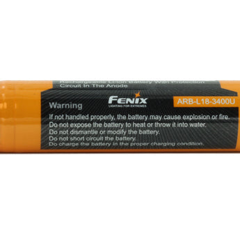 Fenix ARB-L18-3400U 18650 3400mAh 3.6V Protected Lithium Ion (Li-ion) Button Top Battery with Micro USB Charging Port - Clam Shell