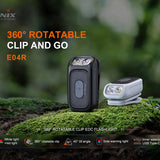 Fenix E04R - Specs Overview, 360-degree Rotatable Clip EDC Flashlight
