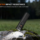 Fenix E06R Pro RG Flat Flashlight - infographic indicating 1 meter impact resistance