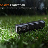 Fenix E06R Pro RG Flat Flashlight - infographic indicating IP66 rated protection