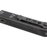 Fenix E06R Pro RG Flat Flashlight - flat view back with pocket clip and USB-C port