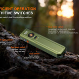 Fenix E06R Pro RG Flat Flashlight - infographic indicating efficient operation with five switches