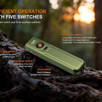 Fenix E06R Pro RG Flat Flashlight - infographic indicating efficient operation with five switches