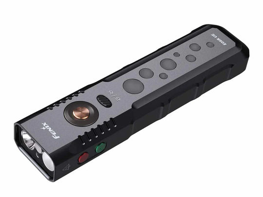 Fenix E08R UE Flat Flashlight - Black Color Option - Angled Left