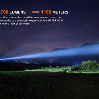 Fenix HT18R V2.0 USB-C Rechargeable LED Flashlight Informational Slide - 3700 Lumens and 1100 Meters