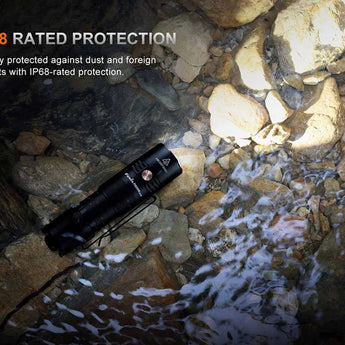 Fenix PD26R ACE USB-C Rechargeable LED Flashlight Informational Slide - IP6 Rated Protection