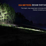 Fenix PD26R ACE USB-C Rechargeable LED Flashlight Informational Slide - 354 Meters Beam Distance