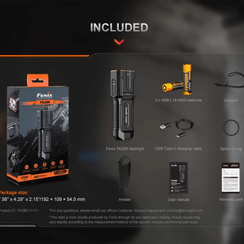 Fenix TK28R Double-Barrel Tactical Searchlight - USB-C Rechargeable - 6500 Lumens - White and Red LEDs - Includes 2 x 18650