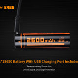 Fitorch ER26 - USB-rechargeable 18650 battery included
