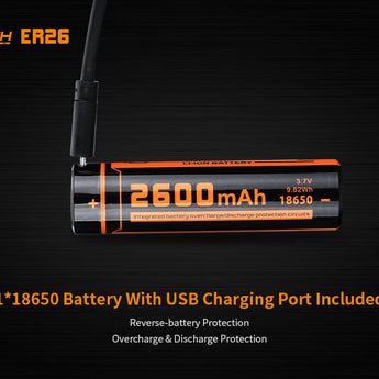 Fitorch ER26 - USB-rechargeable 18650 battery included