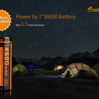 Fitorch P26R - 26650 Li-Ion Battery Included, 6.5 days Max Runtime