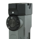 Close-up of the Fitorch PX18 LED flashlight black version with control dial on a white background
