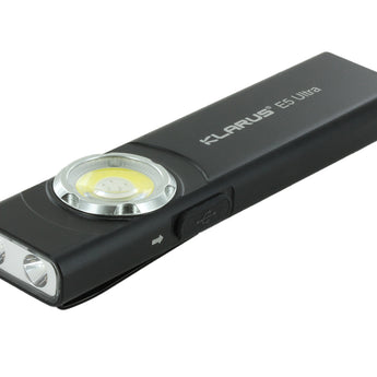 Klarus E5 Ultra Flashlight, Black Version, Diagonal Angle