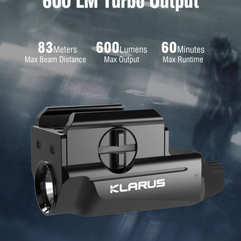 Klarus GL1 Mini LED Rechargeable Weapon Light - 600 Lumens - Uses Built-In Li-Poly Battery Pack