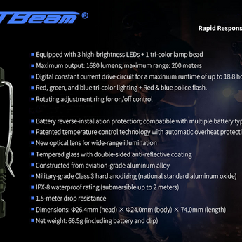 JETBeam RRT0 Pro LED Flashlight - 1680 Lumens - Uses 1 x 16340 - Green/Gray