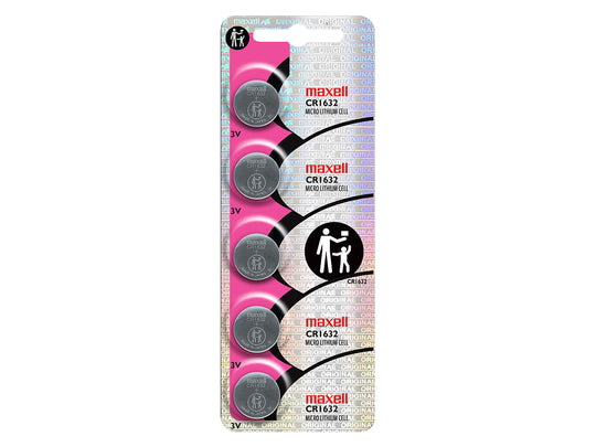 Maxell CR1632 Lithium Coin Cell Battery - 3V - Tear-Strip Packaging
