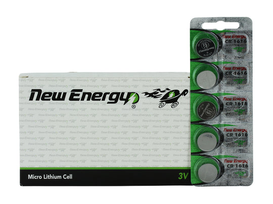 New Energy CR1616 3V Lithium Primary (LiMNO2) Coin Cell Battery - Hologram Packaging - 100pc Carton Tear Strip