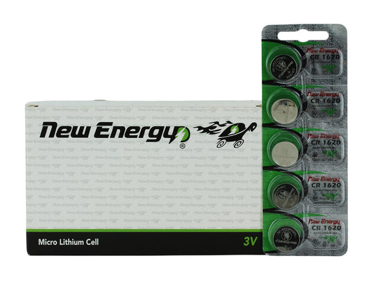 New Energy CR1620 3V 70mAh Lithium Primary (LiMNO2) Coin Cell Battery - Hologram Packaging - 100pc Carton Tear Strip
