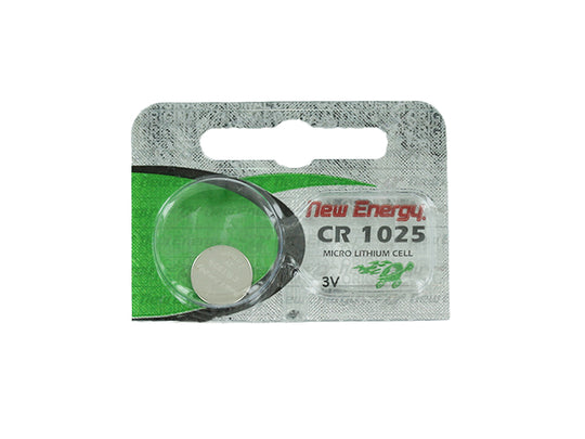 New Energy CR 1025 lithium battery in packaging on a white background