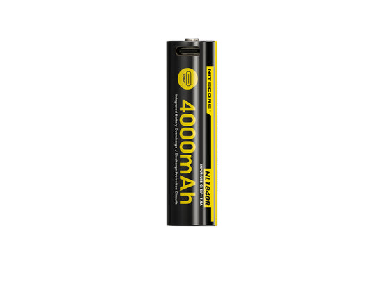 Nitecore NL1840R 18650 4000mAh 3.6V Protected Lithium Ion (Li-ion) Button Top Battery with Built In USB-C Charging Port