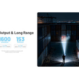 High output and long range 1600 lumen max output