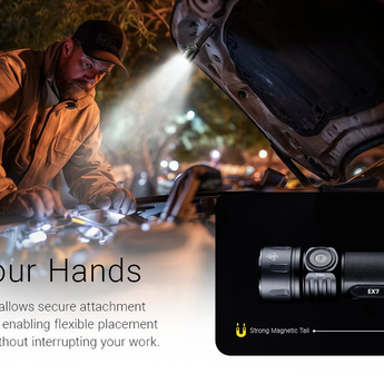 Nitecore EX7 USB-C Rechargeable LED Flashlight - 6000 Lumens - 5 x NiteLab M515S LEDs - Uses 1 x 21700