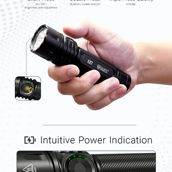 Nitecore EX7 USB-C Rechargeable LED Flashlight - 6000 Lumens - 5 x NiteLab M515S LEDs - Uses 1 x 21700