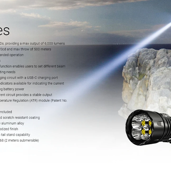 Nitecore EX7 USB-C Rechargeable LED Flashlight - 6000 Lumens - 5 x NiteLab M515S LEDs - Uses 1 x 21700