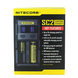 Nitecore Superb Charger SC2 2-Channel Selectable Current Smart Battery Charger for Li-ion, Ni-Cd, NiMH Batteries, and USB Devices