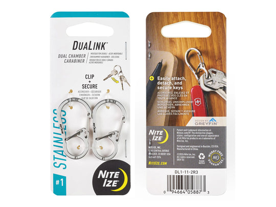 Nite Ize DuaLink Dual Chamber Carabiner - small size packaging two pack