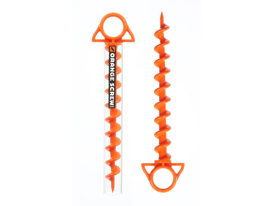 Orange ground anchors on a white background