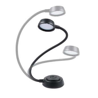 Flexible reading lamp demonstrating flexibility on a white background