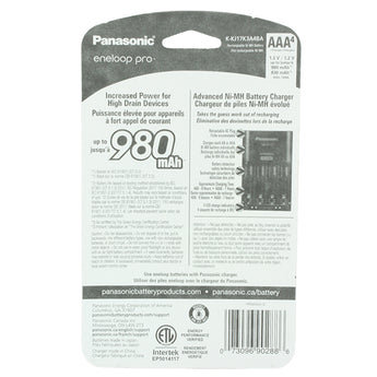 Panasonic Eneloop Pro 4-Position Charger with 4 x 980mAh NiMH Low Self Discharge AAA Batteries - Back Packaging