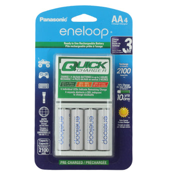 Panasonic Eneloop 4-Position Quick Charger with 4 x AA Batteries - Front Packaging