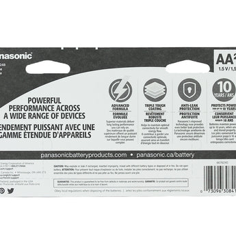Panasonic Platinum Power AA Batteries - 24-Pack Retail Card - Back of Packaging