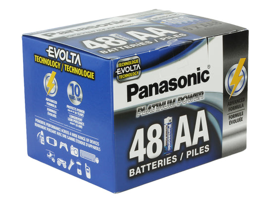 Panasonic Platinum Power AA Batteries - 48 Count Box - Side and Front View