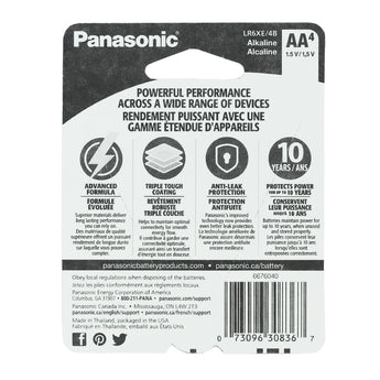 Panasonic Platinum Power AA Batteries - 4 Pack Retail Card - Back of packaging