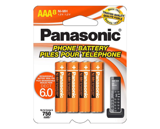 Panasonic DECT 1.2V 1900mAh NiMH Phone Battery AAA - 8-Pack