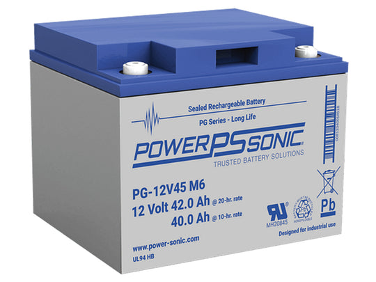 Power-Sonic PG-12V45 FR 45AH 12V Long-Life Rechargeable Sealed Lead Acid (SLA) Battery - B Terminal