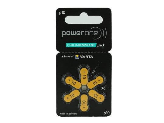 PowerOne Evolution P10 (6PK) Size 10 1.45V Zinc Air Yellow Hearing Aid Batteries - 6 Pack Child Resistant Retail Card