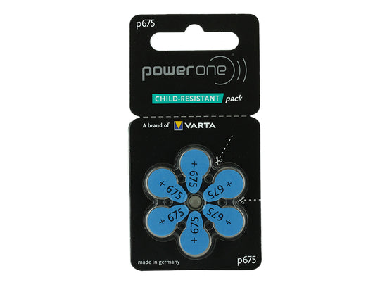 PowerOne Evolution P675 (6PK) Size 675 1.45V Zinc Air Blue Hearing Aid Batteries - 6 Pack Child Resistant Retail Card