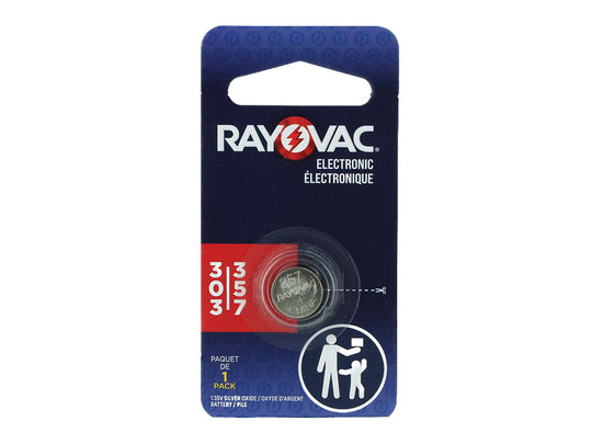 Rayovac 303/357 Silver Watch/Electronic Battery - Front of packaging