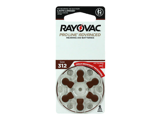 Rayovac 312AE (6PK) Size 312 1.45V Zinc Air Brown Hearing Aid Battery - 6-Pack Retail Card (R-312AE-60 MF)