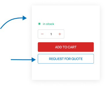 Page to request a custom quote for large orders page with a search bar to add items, fields for contact infomation as well as instructions, and a 'Request for Quote' button on a white background